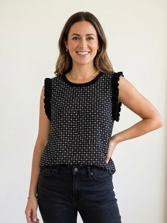 Les Serein Tops - Les Serein Black White Polka Dot Ruffle Sleeve Top Blouse Size M